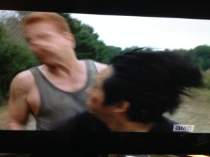 And coldcocks Abraham! I love when Glenn goes off. Michael Cudlitz (Abraham) said on TD that the element of surprise got Glenn one good shot on a man who was much bigger than him.