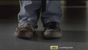 Beth grabs Gorman's gun, heads down the hallway from the office. She looks down and sees blood on her Chuck Taylors...I hate when that happens!