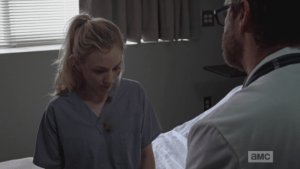 Doc Edwards tells Beth that Noah left her a new shirt...Dawn likes things neat.
