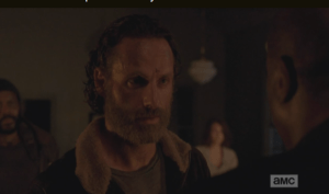 Rick and the gang listen in silent horror to Gabriel's confession..