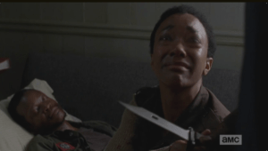 Tyrese comes in the room, takes the knife from Sasha.