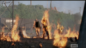 walkers on fire at terminus