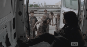 Daryl and Carol get back in the van, the only place to go.