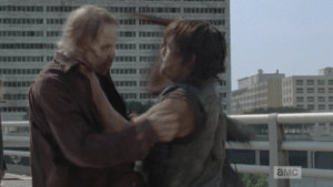 Daryl battles the bridge walkers, but there are too many and they are closing in...