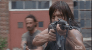 Daryl looking fine firing at the GM CreepMobile...