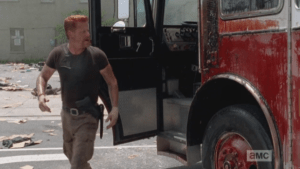 Cursing, Abraham gets out of the truck...