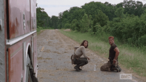 Suddenly, a gurgling noise startles Maggie and Abraham...it's Eugene, waking up. It's Alive!