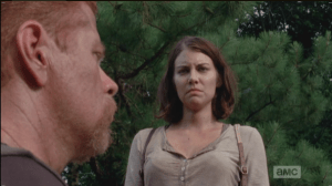 Maggie then walks over to Abraham, tells him to get over himself.