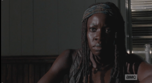michonne listens to carl counsel gabriel