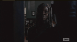 Michonne asks Gabriel how he's doing...tells him that the things they do, it's worth it...he gets a little testy, replies,