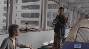 Noah orders Daryl to get up, and tells Daryl to lay down his crossbow.