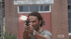 Rick Blast! stands right in the car's path, firing at it...unfortunately, the windows seem to be bulletproof, and the gang must scramble out of the way, hide behind a dumpster.