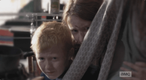 Abraham's children cower behind their mom, afraid of him.