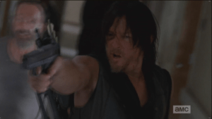 In fury and grief, Daryl steps forward and shoots Dawn Lerner through the skull.