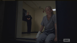 As Beth sits at the elevator shaft, legs dangling, and daydreams about escape, Dawn Lerner comes in, interrupting Beth's quiet time. When Dawn tells Beth that Percy is going to be ok, Beth replies,