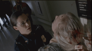 And, in a moment of pure reflex, Dawn Lerner shoots Beth through the head, killing her instantly.