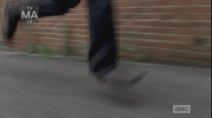 We soon recognize the fine getaway sticks as belonging to Rick Grimes.