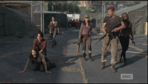 Upon seeing Beth, Maggie screams, collapses on the ground.