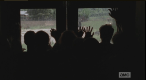 As Gabriel pokes around outside, the walkers in the school get more and more agitated...