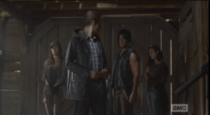 Aaron looks back at Daryl, nervously agrees that,