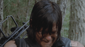 ...as Daryl's tears finally start to flow. Overhead, there is a rumble of thunder, suggesting the dry spell is about to break.