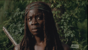 Michonne looks at Rick, and asks,