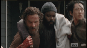 On a light note, Chad Coleman said on Talking Dead that Andrew Lincoln and Steven Yeun dropped him at least a couple of times filming this scene.