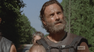 Looking like a beautiful Moses, Rick looks up at a couple of clouds, forming, and says that it's gonna rain, sooner or later.