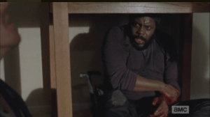 Tyreese regards The Ghost of Shitty Martin with no small amount of horror at what, and who, he is seeing, and hearing.