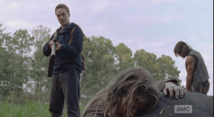 Aaron shoots Buttons in the head, ending the animal's misery.