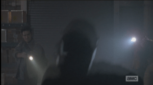 Aiden says he's got it, busts a cap into the walker's knee, dropping it.