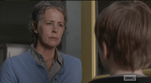 Carol shoves Sam out the door and is about to close it in his face when he suggests that if she shows him how to make cookies, maybe he won't have to ask her for them all the time...kid's letting loose a hail mary pass at the last second runs down on the clock...