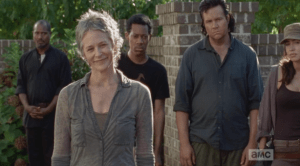 New Carol gives a big grin at the girl as she wheels their guns away, outwardly in response to the joke, but inwardly, is like,