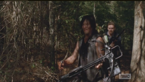 Meanwhile, Daryl and Aaron find Buttons, penned in with a group of walkers.  They must act fast.