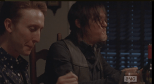 Daryl slurps up the last of the noodles on his plate...