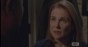 We see a shot of Deanna, as she tries to placate Gabriel,