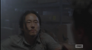 As Noah pulls Glenn away, just in time, Glenn looks at Aiden, anguished. Poor Glenn!