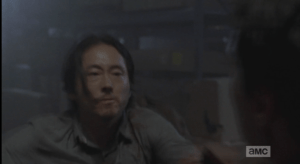 As Noah pulls Glenn away, just in time, Glenn looks at Aiden, anguished. Poor Glenn!