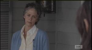 Carol narrows her eyes at Daryl, asks him if he's taken a shower yet.