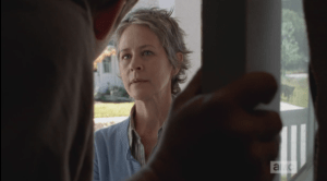 Trying to peer past him, into the house, Carol hedges, then says she was just with Sam...is he ok?