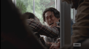 It is horrible to watch Noah get dragged away from Glenn, into the swarm of savage walkers.