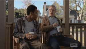 As Noah takes the cup of steel cut oatmeal that Reg offers, he jokes back,