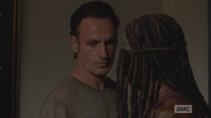 Rick glances around, says,