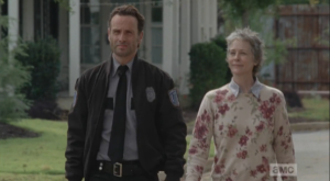 Rick volunteers himself for the job, but Carol points out that his absence would be noticed. Rick adds that Daryl is out, as they are watching every move he makes, these days.  That leaves Carol, who smiles and says that the good thing about this place is that 