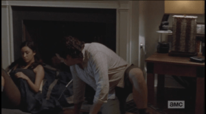 Meanwhile, Eugene seems to be feeling Rosita out, while checking her out, as he sets his bed next to hers. She does not acknowledge his existence, again. Dream on, Eugene!