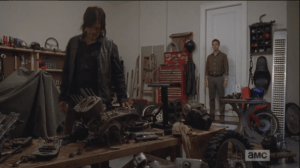 Daryl comments that there are a lot of parts here for just one bike...Aaron says that he started collecting parts when he was out on recruiting runs.