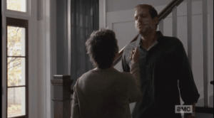 It is truly comical to see this tiny woman holding a huge knife to this big man...McBeaty is breathing hard, having at least enough good sense to be terrified in this moment.