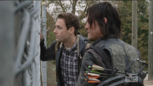 Daryl points out that if they do this now, it means they've given up on finding the man with the red jacket. Aaron replies that home is 50 miles that way...it's time to go. 