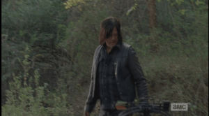 Daryl continues to stealth through the woods, tracking as he goes.