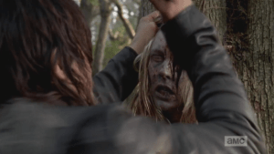 Daryl quickly does the young woman walker a solid rekill, plunging what may have been Beth's knife into her skull, ending her misery.
